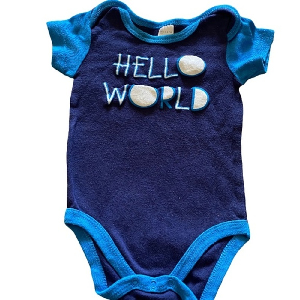 Blue Kids One Piece - Hello World 3-9m